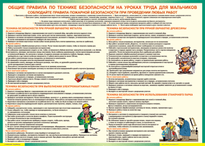 Таблица "Правила безопасности на уроках труда для мальчиков" (100х140 сантиметров, винил) - fgospostavki.ru - Белгород