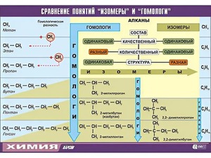 Таблица демонстрационная "Сравнение понятий изомер и гомолог" (винил 100x140) - fgospostavki.ru - Белгород